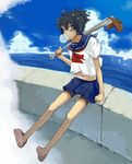  baseball_bat baseball_glove bubblegum lefty10 ocean school_uniform sea serafuku sitting 