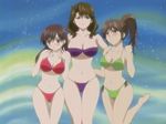  angry bandeau bangs barefoot bikini black_hair blush breasts brown_eyes brown_hair cleavage green_bikini hug ichigo_100_percent kitaooji_satsuki kurokawa_shiori large_breasts leg_lift long_hair looking_at_another looking_at_viewer looking_away multiple_girls navel ponytail purple_bikini red_bikini screencap side-by-side side-tie_bikini smile strapless strapless_bikini strapless_swimsuit swimsuit thigh_gap toujou_aya tubetop wide_hips 