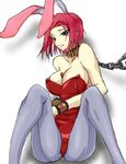  animal_ears bdsm blue_legwear bondage bound breasts bunny_ears bunnysuit chain cleavage code_geass collar fake_animal_ears huge_breasts kallen_stadtfeld kyabakurabakufu leash leotard long_legs nipples pantyhose red_leotard solo 