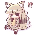  aburaage animal_ears brown_hair chibi copyright_request eating food fox_ears fox_tail ikkyuu japanese_clothes lowres multiple_tails oekaki solo tail 