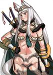  animal_ears armor cape katana kei_(bekei) long_hair midriff necktie original sketch solo sword weapon white_hair 