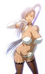  bikini breasts chiba_toshirou code_geass dark_skin elbow_gloves gloves huge_breasts long_hair side-tie_bikini solo swimsuit thighhighs villetta_nu yellow_eyes 