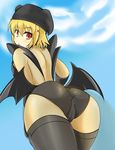  ass bat_wings black_panties blonde_hair blush boots breasts cameltoe choker demon_girl elbow_gloves gloves hat looking_back mabinogi momio panties red_eyes short_hair small_breasts solo succubus succubus_(mabinogi) thigh_boots thighhighs underwear wings 