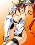  armpits arms_up artist_request breasts cleavage curvy dress huge_breasts looking_at_viewer nanbu_kaguya nipple_slip nipples open_mouth solo strapless strapless_dress super_robot_wars super_robot_wars_og_saga_mugen_no_frontier thighhighs wide_hips 