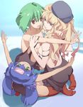  bad_id bad_pixiv_id blonde_hair blue_eyes blue_hair breast_press breasts flat_chest green_eyes green_hair hat hug klan_klein kneeling long_hair macross macross_frontier medium_breasts multiple_girls neemui nipples open_mouth ranka_lee red_eyes sheryl_nome short_hair symmetrical_docking thighhighs twintails yuri 