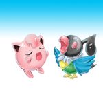  chatot closed_eyes gen_1_pokemon gen_4_pokemon jigglypuff music no_humans outstretched_arms pokemon pokemon_(creature) singing spread_arms 