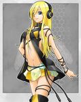  bad_id bad_pixiv_id blonde_hair blue_eyes boots breasts buchi01 cable flapper_shirt headphones lily_(vocaloid) long_hair medium_breasts navel shirt skirt smile solo thigh_boots thighhighs underboob vocaloid zettai_ryouiki 