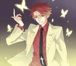  bad_id bad_pixiv_id blue_eyes bug butterfly cross formal iccan insect male_focus necktie pointing red_hair solo suit umineko_no_naku_koro_ni ushiromiya_battler 