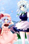  bad_id bad_pixiv_id bat_wings blue_eyes blue_hair braid hat highres izayoi_sakuya maid maid_headdress multiple_girls red_eyes remilia_scarlet short_hair silver_hair thighhighs toronto_(yamu) touhou twin_braids wings 