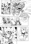  battle comic doujinshi duel greyscale hat highres hinanawi_tenshi hong_meiling izayoi_sakuya mikagami_hiyori monochrome multiple_girls remilia_scarlet touhou translated 