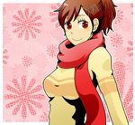  brown_hair female_protagonist_(persona_3) persona persona_3 persona_3_portable red_eyes scarf smile solo sweater 