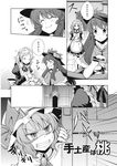  ^_^ angry closed_eyes comic doujinshi greyscale hat highres hinanawi_tenshi izayoi_sakuya mikagami_hiyori monochrome multiple_girls peeking_out remilia_scarlet slit_pupils smile teeth touhou translated 