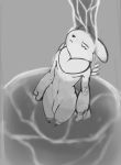  2019 anthro bathing digimon digimon_(species) eyes_closed flaccid greyscale high-angle_view humanoid_penis male markings monochrome navel neck_tuft nude penis renabu renamon solo standing tuft water waterfall 