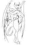  ambiguous_gender annoyed anthro anthrofied big_breasts black_and_white bra breasts claws clothing dragon duplicitousmachine female hi_res kobold monochrome mostly_nude nipples non-mammal_breasts panties scalie size_difference underwear wings 
