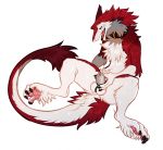  2019 anthro balls blush chastity chastity_cage claws collar fluffy fur hoot male mammal nude paws penis sergal solo spread_legs spreading 