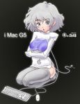  black_background breasts covered_nipples crossed_arms eyebrows_visible_through_hair full_body grey_eyes grey_legwear imac kei_jiei keyboard_(computer) large_breasts mouse_(computer) personification seiza silver_hair simple_background sitting solo thighhighs 