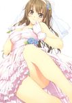  bb breasts brown_eyes brown_hair dress erect_nipples highres large_breasts wedding_dress 