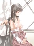 abubu bra bra_pull breasts clothes_down comb dress_pull hair_brush hair_brushing large_breasts lingerie nipples original solo_focus topless underwear undressing 
