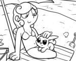  2019 5:4 beach bikini canid clothing digital_media_(artwork) duo friendship_is_magic human lagomorph male mammal my_little_pony outside pokefound rabbit seaside sweetie_belle_(mlp) swimsuit 