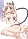  :&lt; against_wall animal_ears ass back barefoot bikini blonde_hair blue_eyes blush breasts cat_ears cat_tail fat_mons flat_chest from_behind kneeling leaning_forward long_hair looking_back lowres maid_headdress original partially_visible_vulva sketch small_breasts soles solo swimsuit tail thong_bikini underboob wedgie wristband yoshihara_maito 