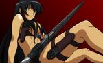  black_hair dark_skin error gun handgun highres holster legs long_hair mahou_sensei_negima! no_bra pistol rifle shoulder_holster solo tatsumiya_mana thigh_holster vector_trace wallpaper weapon yellow_eyes 