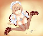  bad_id bad_pixiv_id bandaid blonde_hair breasts cleavage downblouse elbow_gloves flexible from_above gloves looking_up maid medium_breasts mouse nanahime orange_eyes original panties platform_footwear platform_heels short_hair sitting solo thighhighs underwear wariza 