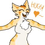  &lt;3 acacia anthro breasts chest_tuft english_text eyes_closed featureless_breasts felid feline female fur happy hug mammal nude open_mouth orange_fur smile solo text tuft white_fur 