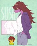  2019 596o3 anthro clothed clothing deltarune digital_media_(artwork) duo female hair human kris_(deltarune) male mammal reptile scalie simple_background susie_(deltarune) video_games 