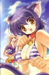  animal_ears bb breasts large_breasts nipples open_mouth striped_bikini tail 