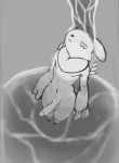  2019 anthro balls bathing digimon digimon_(species) erection eyes_closed greyscale high-angle_view humanoid_penis male markings monochrome navel neck_tuft nude penis renabu renamon solo standing tuft water waterfall 