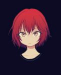  1girl black_background brown_eyes close-up collarbone commentary expressionless face highres idolmaster idolmaster_cinderella_girls looking_at_viewer murakami_tomoe naname_(fossama1) no_nose portrait red_hair short_hair simple_background solo upper_body 