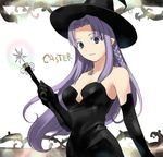  1girl bare_shoulders blush breasts caster fate/stay_night fate_(series) female long_hair solo strapless type-moon wand witch 