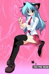  animal_ears blue_eyes blue_hair cat_ears copyright_request emily_(pure_dream) glasses school_uniform solo tail thighhighs zettai_ryouiki 