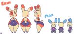  2018 anthro areola beady_eyes belt big_breasts big_butt breasts buckteeth bulge butt cleavage clothed clothing dress erin_(meirdent) female footwear front_view hair high_heels hoodie lagomorph larger_female male mammal max_(meirdent) meirdent minun model_sheet nintendo pok&eacute;mon pok&eacute;mon_(species) rear_view shoes short_stack shorts side_view size_difference smaller_male smile spinda spiral_eyes standing teeth thick_thighs tight_clothing video_games wide_hips 