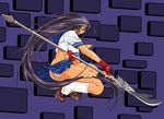  ass breasts highres ikkitousen kan'u_unchou kanu_unchou long_hair midriff panties polearm school_uniform seifuku serafuku skirt underwear wallpaper weapon 