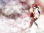  1024x768 dress food long_hair midriff panties red_eyes red_hair shakugan_no_shana shana skirt thighhighs underwear wallpaper 