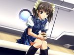  1girl 5pb. brown_eyes brown_hair ever_17 game_cg knee_socks kneehighs matsunaga_sara ribbon school_uniform seifuku serafuku short_hair skirt solo 