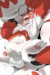  anal anal_penetration anthro blush claws cum cum_on_chest dripping erection fur group group_sex male mammal navel nintendo nukochi penetration penis pok&eacute;mon pok&eacute;mon_(species) precum red_eyes red_fur sex stripes tears video_games white_fur zangoose 