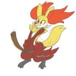  absurdres animal_ear_fluff animal_ears artist_name between_legs broom broom_riding creatures_(company) delphox fangs fox_ears fox_tail full_body furry game_freak gen_6_pokemon hands_together happy highres jpeg_artifacts mezmaroon nintendo no_humans open_mouth paws pokemon pokemon_(creature) red_eyes signature simple_background sketch smile solo tail v_arms white_background 
