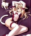 animal_ears blonde_hair blue_eyes cat cat_ears copyright_request elbow_gloves frills gloves hashimoto_takashi long_hair maid one_eye_closed scan solo tail thighhighs 