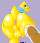  2019 anthro anus balls band-aid bandage blush butt clothed clothing fluffyfrumples koopa koops low-angle_view male mario_bros nintendo paper_mario partially_clothed penis perineum presenting presenting_anus presenting_hindquarters purple_background scalie shiny simple_background smile solo thick_thighs video_games yellow_skin 