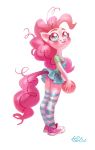  2018 anthro anthrofied ball blue_eyes butt_pose clothing equid equine female friendship_is_magic holivi horse legwear mammal my_little_pony pinkie_pie_(mlp) pony simple_background socks solo standing white_background 