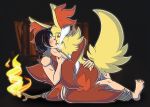  anthro canid canine cowgirl_position delphox female goldenwendigo human human_on_anthro interspecies licking male male/female mammal nintendo on_top pok&eacute;mon pok&eacute;mon_(species) sex tongue tongue_out video_games 