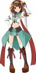  armband artist_request boots brown_hair cosplay gloves highres midriff resizing_artifacts short_hair solo superheroine_haruhi suzumiya_haruhi suzumiya_haruhi_no_tomadoi suzumiya_haruhi_no_yuuutsu sword weapon 