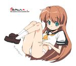  blue_eyes brown_hair long_hair no_pants oekaki onija_tarou original panties school_uniform serafuku solo underwear white_panties 