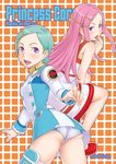  anemone_(eureka_seven) aqua_hair collar eureka eureka_seven eureka_seven_(series) face ha-ru hair_ornament hairclip long_hair multiple_girls panties pantyshot pink_eyes pink_hair thigh_strap underwear 