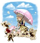  braid cloud flower hat izayoi_sakuya multiple_girls remilia_scarlet shippori sky sleeping smile touhou twin_braids umbrella wings 