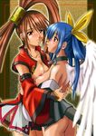  2girls arc_system_works bb blue_hair blush breasts brown_hair chinese_clothes choker dizzy guilty_gear hair_ribbon kuradoberi_jam large_breasts long_hair multiple_girls red_eyes ribbon very_long_hair wings yuri 