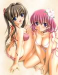  2girls beach bikini blue_eyes brown_hair game_cg multiple_girls pink_hair purple_eyes swimsuit 