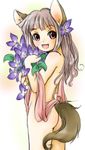  animal_ears back copyright_request flower happy long_hair looking_back nude setouchi_kurage solo tail 